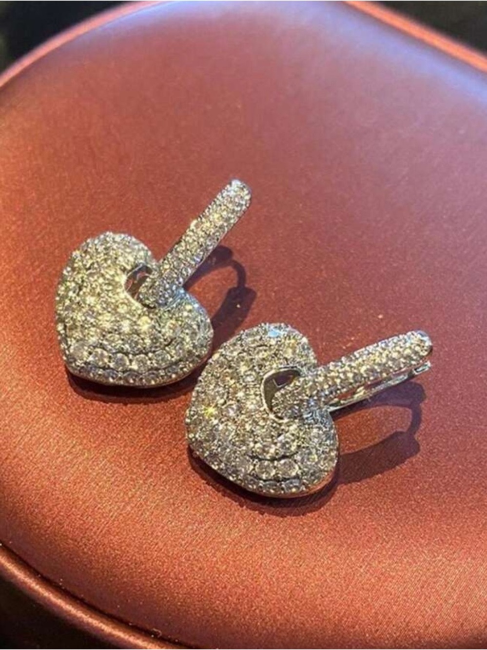 Silver Pave Heart Drop Earrings - Sparkling Crystal CZ